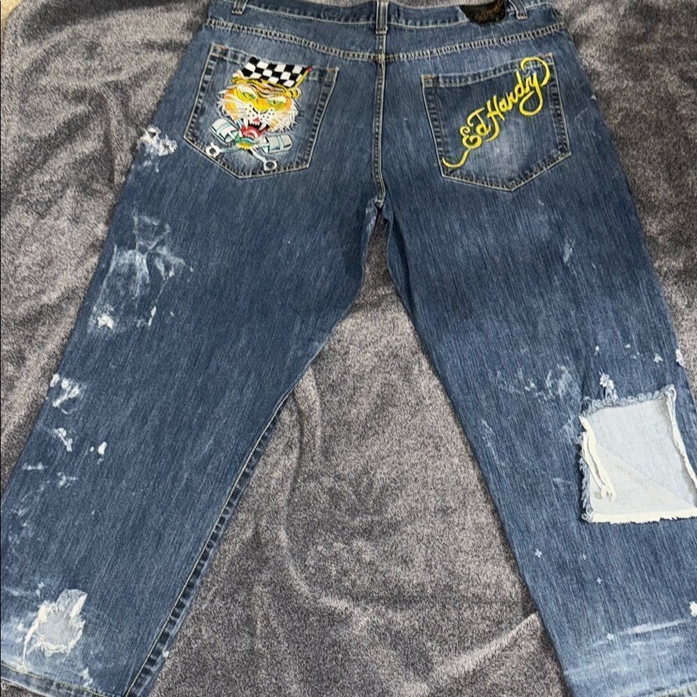 Stylish Blue Denim Jeans with Patchwork - Picture 9 of 13